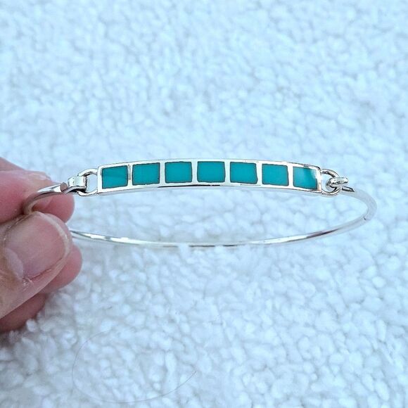unbranded Jewelry - Taxco Sterling Silver🤍 Sleeping Beauty Turquoise🩵 Squares Flush Inlay Bracelet